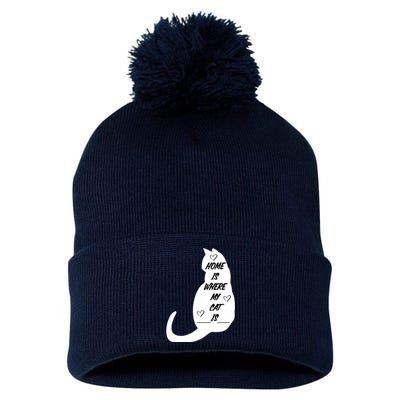 Home Is Where My Cat Is Funny Pom Pom 12in Knit Beanie