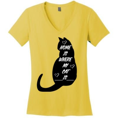 Home Is Where My Cat Is Funny Women's V-Neck T-Shirt