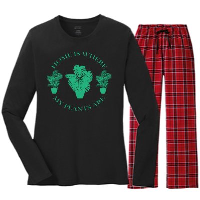 Home Is Where My Plants Are Funny Medical Marijuana Women's Long Sleeve Flannel Pajama Set 