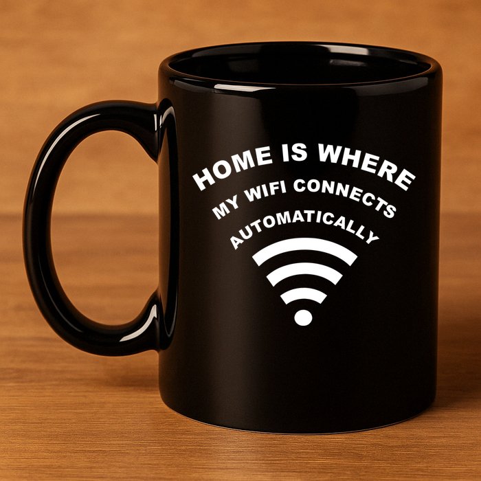 Home is Where My Wifi Connects Automatically 11oz C Handle Ceramic Mug