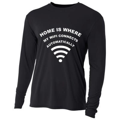 Home is Where My Wifi Connects Automatically Cooling Performance Long Sleeve Crew