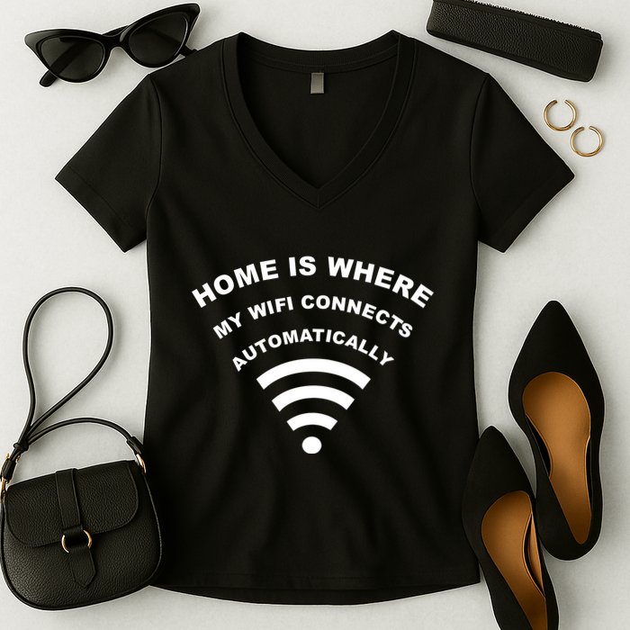 Home is Where My Wifi Connects Automatically Women's V-Neck T-Shirt
