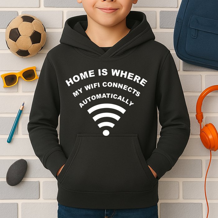 Home is Where My Wifi Connects Automatically Kids Hoodie