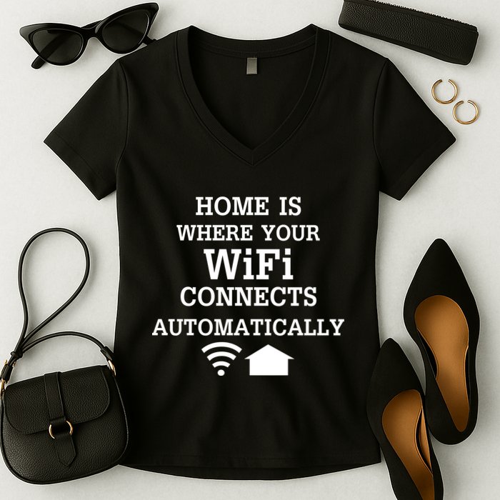 Home Is Where Wifi Connects Automatically Women's V-Neck T-Shirt