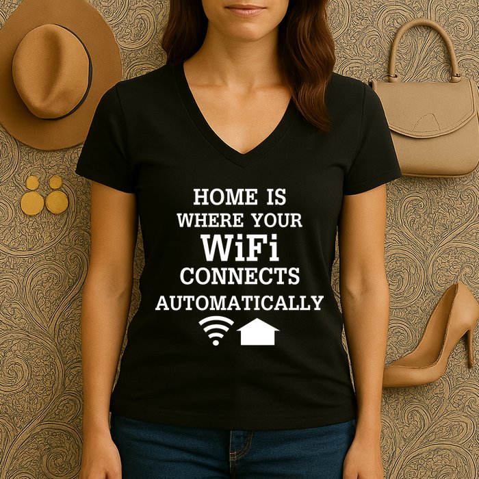 Home Is Where Wifi Connects Automatically Women's V-Neck T-Shirt