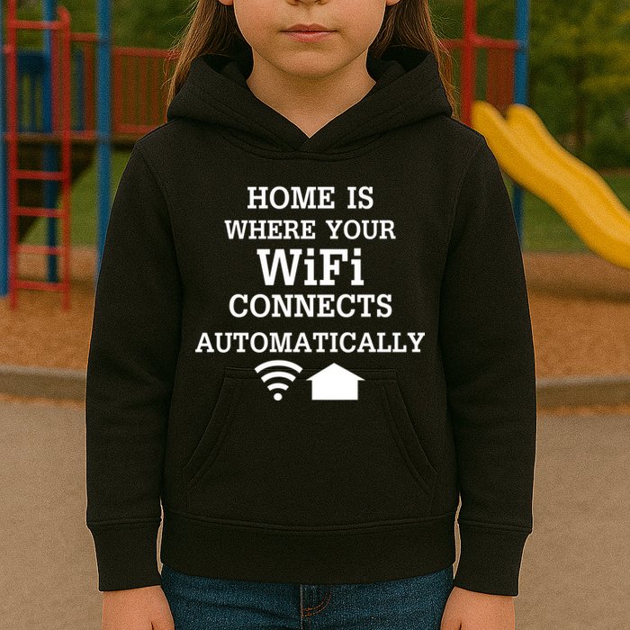 Home Is Where Wifi Connects Automatically Kids Hoodie