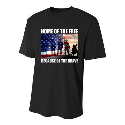 Home Of The Free Because Of The Brave Youth Performance Sprint T-Shirt