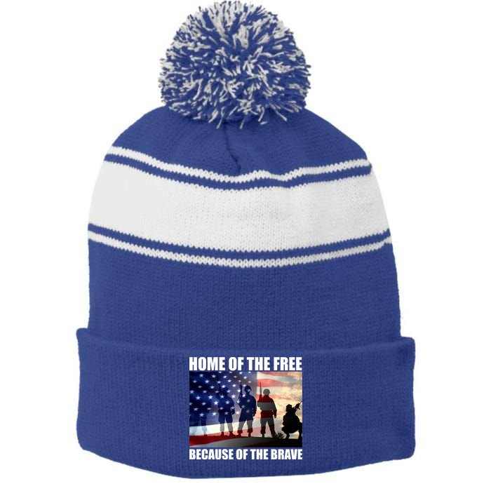 Home Of The Free Because Of The Brave Stripe Pom Pom Beanie