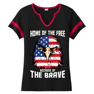 Home Of The Free Because Of The Brave Bald Eagle Ladies Halftime Notch Neck Tee