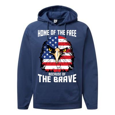 Home Of The Free Because Of The Brave Bald Eagle Performance Fleece Hoodie