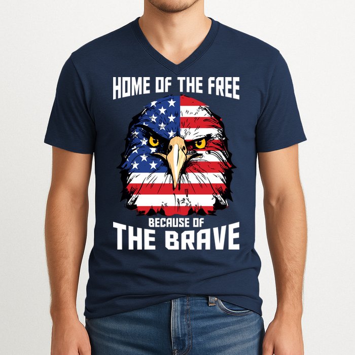 Home Of The Free Because Of The Brave Bald Eagle V-Neck T-Shirt