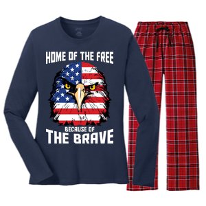 Home Of The Free Because Of The Brave Bald Eagle Women's Long Sleeve Flannel Pajama Set 