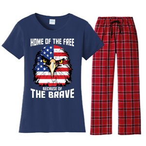 Home Of The Free Because Of The Brave Bald Eagle Women's Flannel Pajama Set