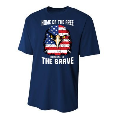 Home Of The Free Because Of The Brave Bald Eagle Youth Performance Sprint T-Shirt