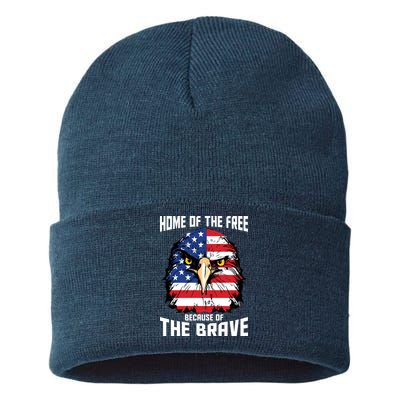 Home Of The Free Because Of The Brave Bald Eagle Sustainable Knit Beanie