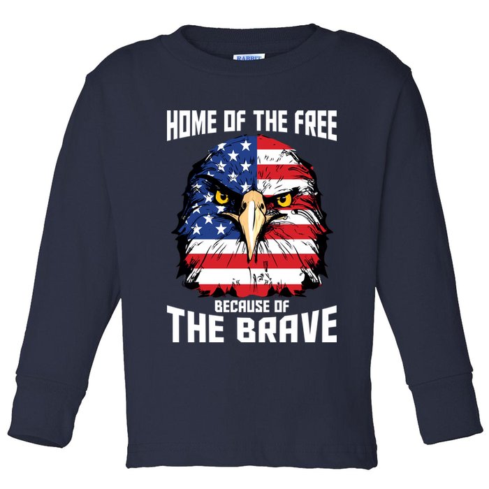 Home Of The Free Because Of The Brave Bald Eagle Toddler Long Sleeve Shirt