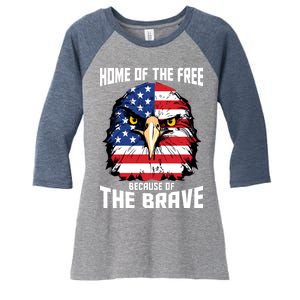 Home Of The Free Because Of The Brave Bald Eagle Women's Tri-Blend 3/4-Sleeve Raglan Shirt