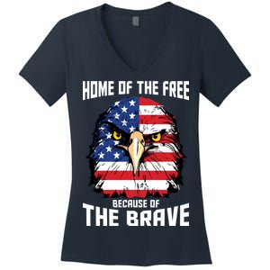 Home Of The Free Because Of The Brave Bald Eagle Women's V-Neck T-Shirt