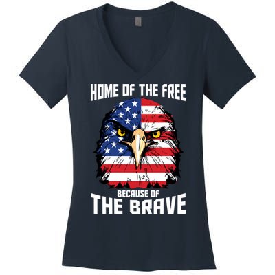 Home Of The Free Because Of The Brave Bald Eagle Women's V-Neck T-Shirt