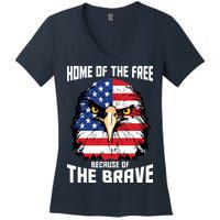 Home Of The Free Because Of The Brave Bald Eagle Women's V-Neck T-Shirt