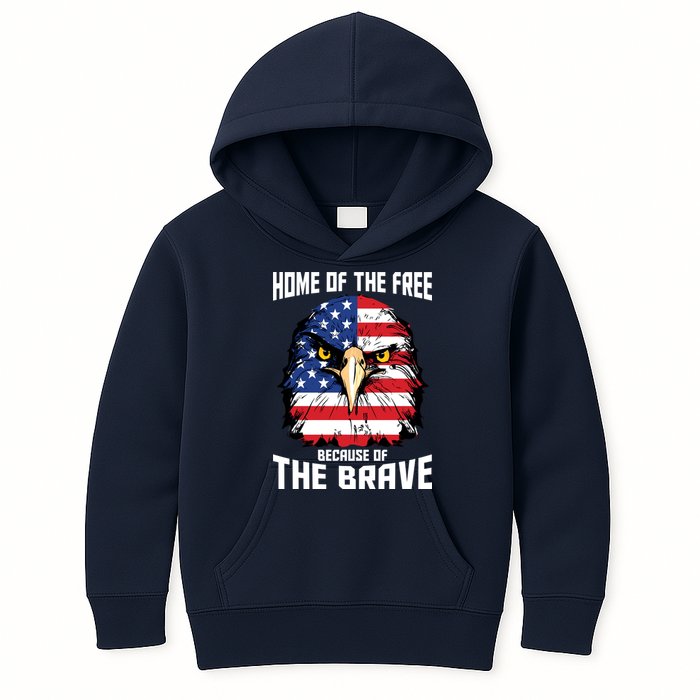 Home Of The Free Because Of The Brave Bald Eagle Kids Hoodie