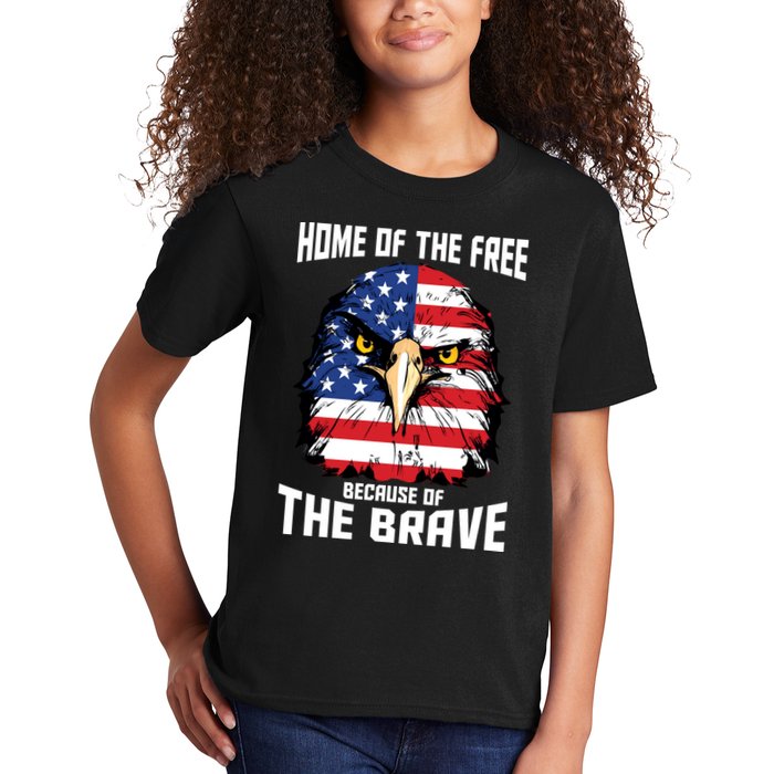 Home Of The Free Because Of The Brave Bald Eagle Kids T-Shirt