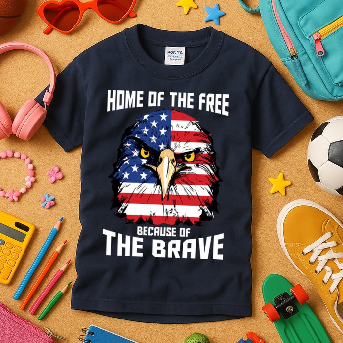 Home Of The Free Because Of The Brave Bald Eagle Kids T-Shirt