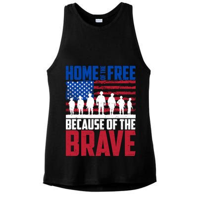 Home Of The Free Because Of The Brave Memorial Day Ladies PosiCharge Tri-Blend Wicking Tank