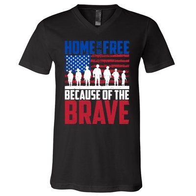 Home Of The Free Because Of The Brave Memorial Day V-Neck T-Shirt