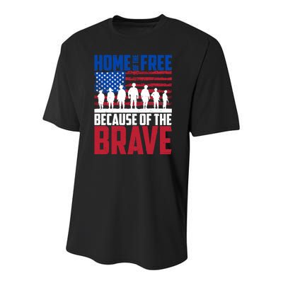 Home Of The Free Because Of The Brave Memorial Day Youth Performance Sprint T-Shirt