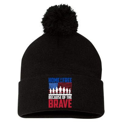 Home Of The Free Because Of The Brave Memorial Day Pom Pom 12in Knit Beanie