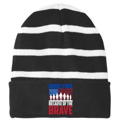 Home Of The Free Because Of The Brave Memorial Day Striped Beanie with Solid Band