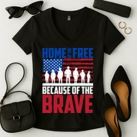 Home Of The Free Because Of The Brave Memorial Day Women's V-Neck T-Shirt