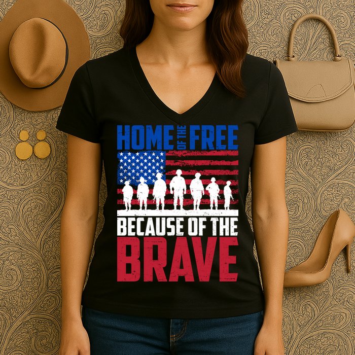 Home Of The Free Because Of The Brave Memorial Day Women's V-Neck T-Shirt