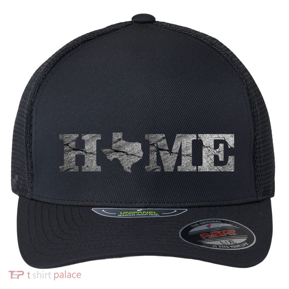 Home Texas State Map Stone Logo Flexfit Unipanel Trucker Cap