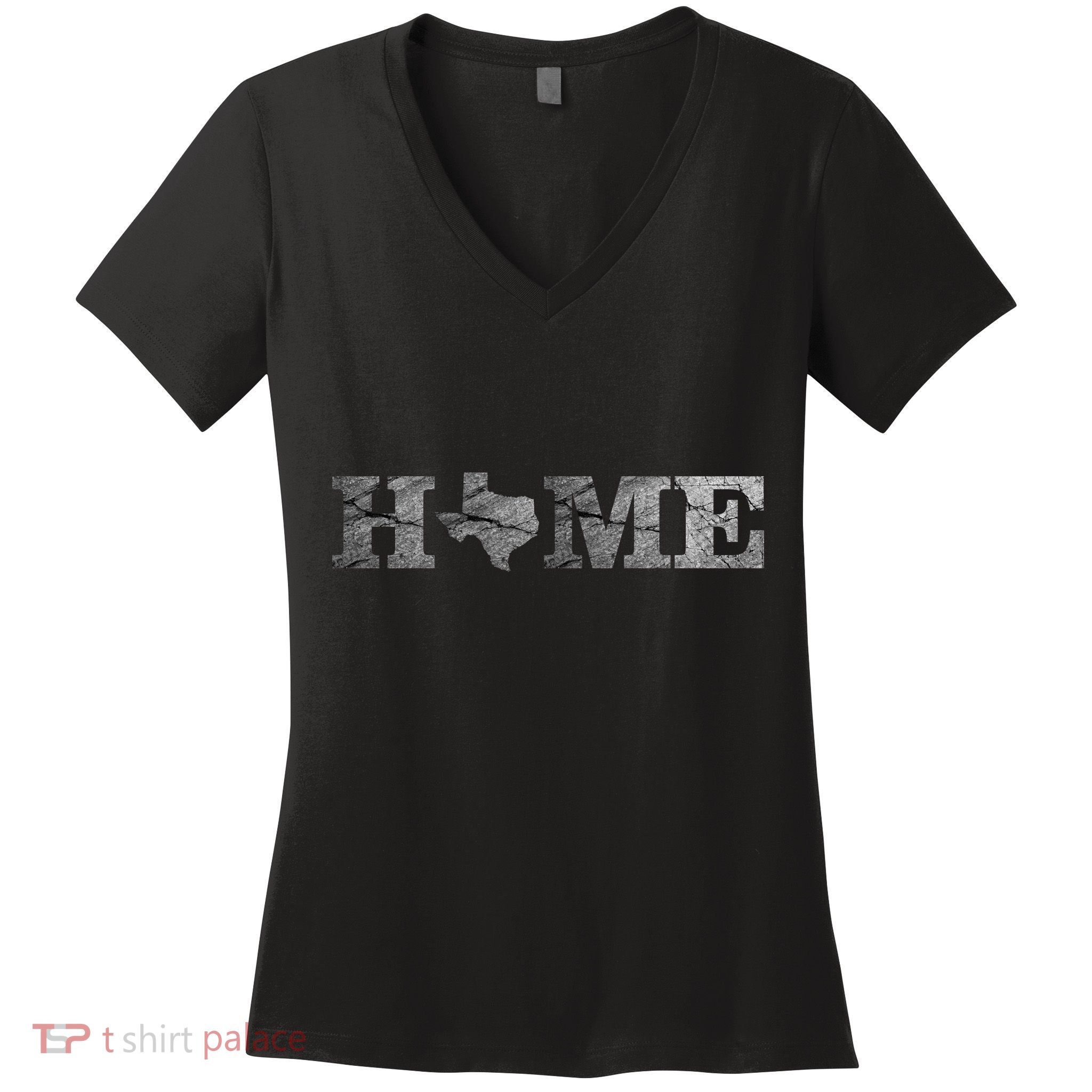 Home Texas State Map Stone Logo Women's V-Neck T-Shirt