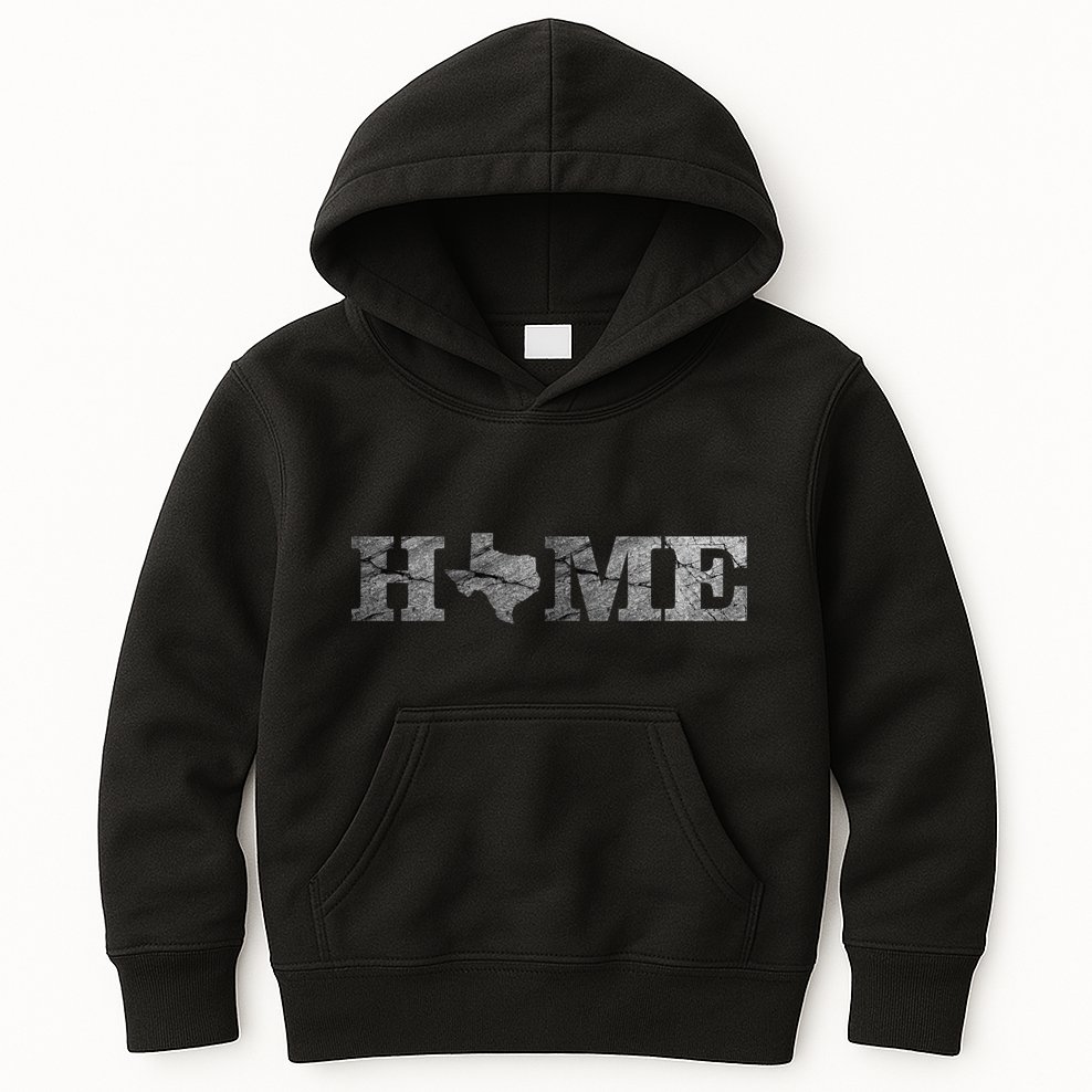 Home Texas State Map Stone Logo Kids Hoodie