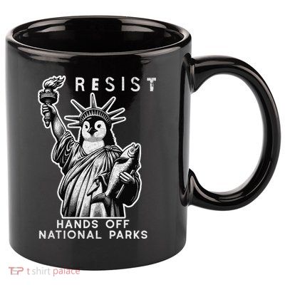 Hands Off National Parks Penguin Resist Protest ALT US 11oz C Handle Ceramic Mug