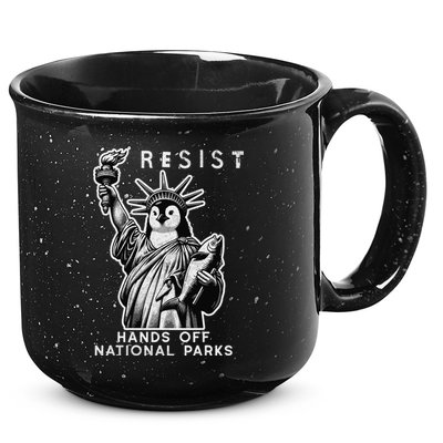 Hands Off National Parks Penguin Resist Protest ALT US 15oz Campfire Ceramic Mug