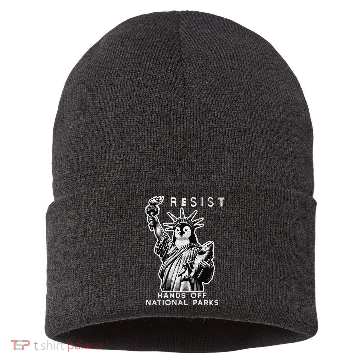 Hands Off National Parks Penguin Resist Protest ALT US Sustainable Knit Beanie