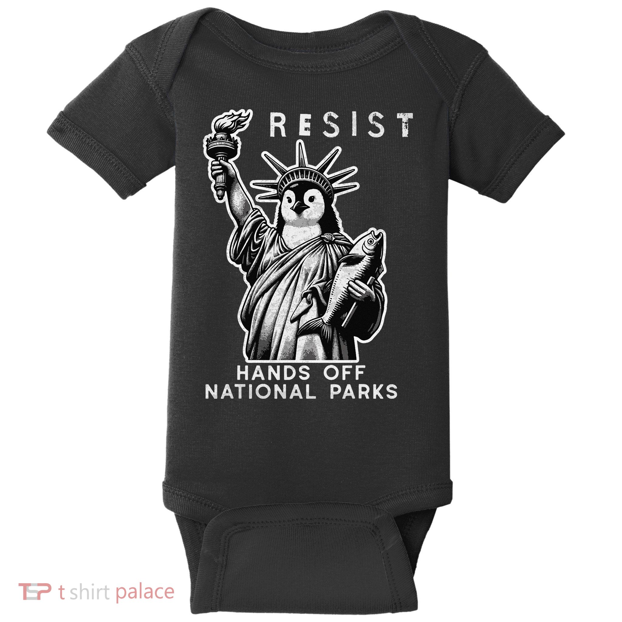 Hands Off National Parks Penguin Resist Protest ALT US Baby Bodysuit