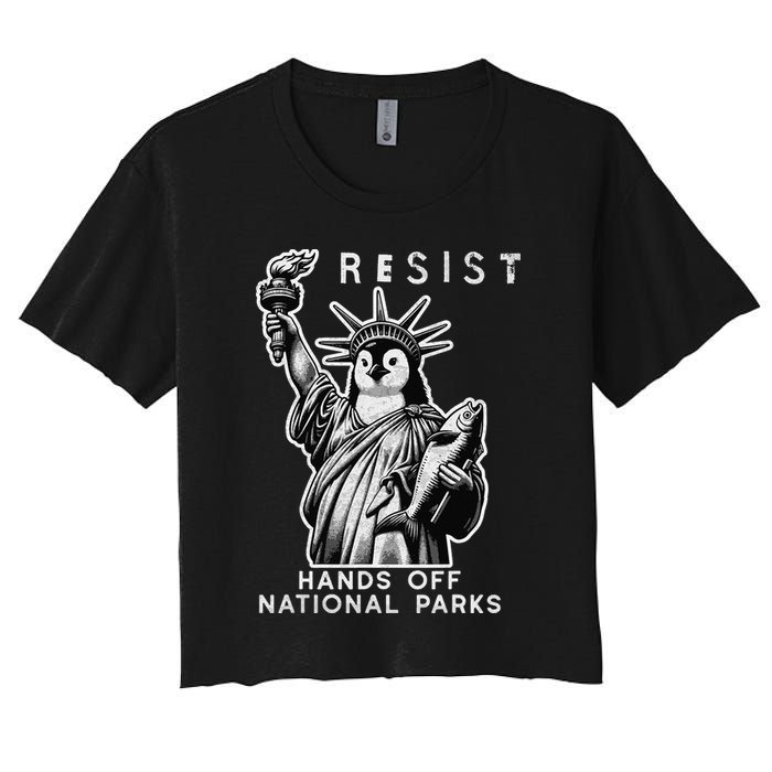 Hands Off National Parks Penguin Resist Protest ALT US Women's Crop Top Tee