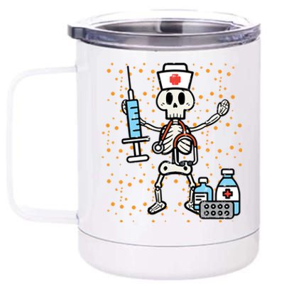 Halloween Orthopedic Nurse Skeleton Scrub Top Costume Gift 12 oz Stainless Steel Tumbler Cup