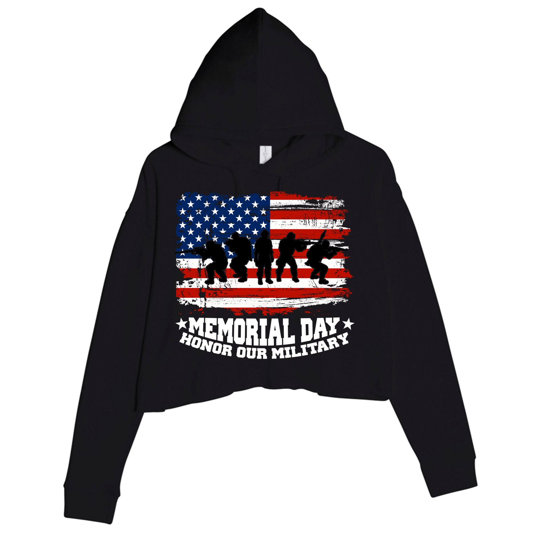 Honor Our Military  Memorial Day Crop Fleece Hoodie