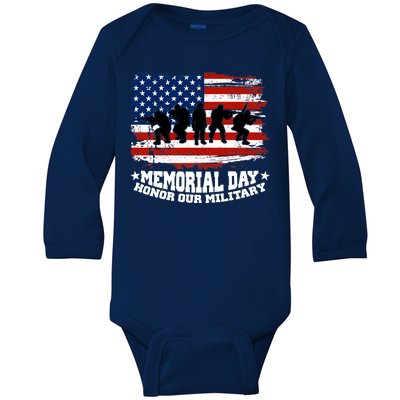 Honor Our Military  Memorial Day Baby Long Sleeve Bodysuit