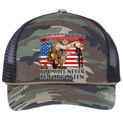 Honor Service Sacrifice You Will Never Be Forgotten Retro Rope Trucker Hat Cap