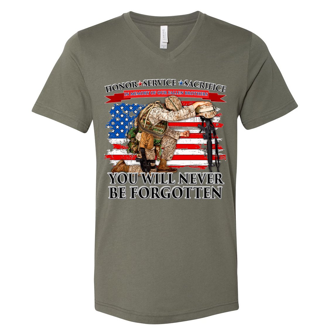 Honor Service Sacrifice You Will Never Be Forgotten V-Neck T-Shirt