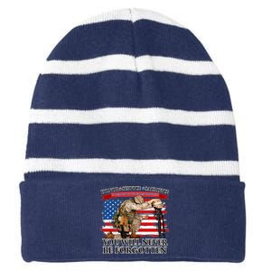 Honor Service Sacrifice You Will Never Be Forgotten Striped Beanie with Solid Band