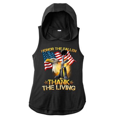 Honor The Fallen Thank The Living Ladies PosiCharge Tri-Blend Wicking Draft Hoodie Tank