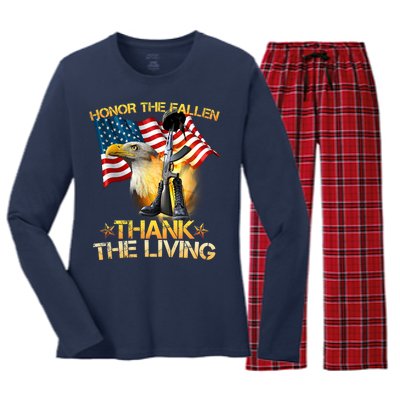 Honor The Fallen Thank The Living Women's Long Sleeve Flannel Pajama Set 